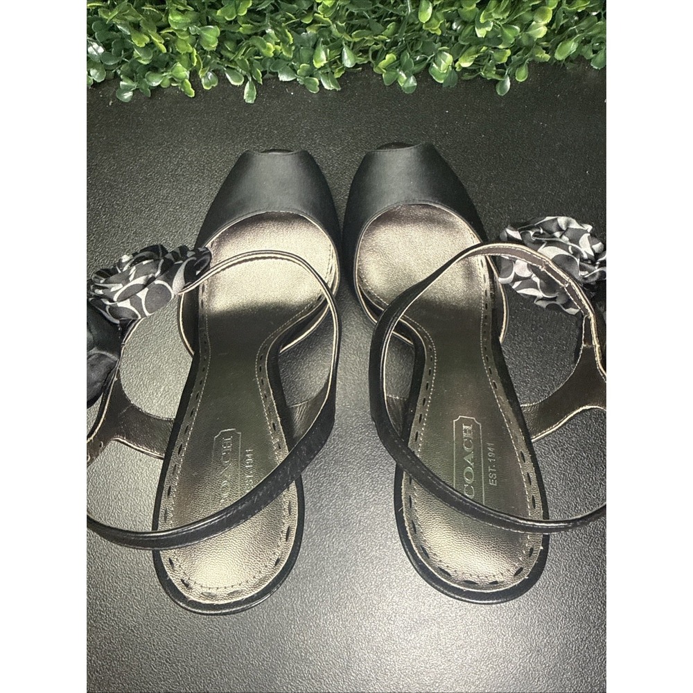 Coach Addysen black satin rosette peep toe high heels Size 8.5 B - Picture 5 of 7